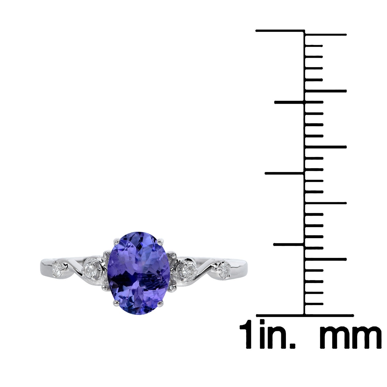14k Solid White Gold Oval Natural Tanzanite & Diamond Swirl Shank Ring