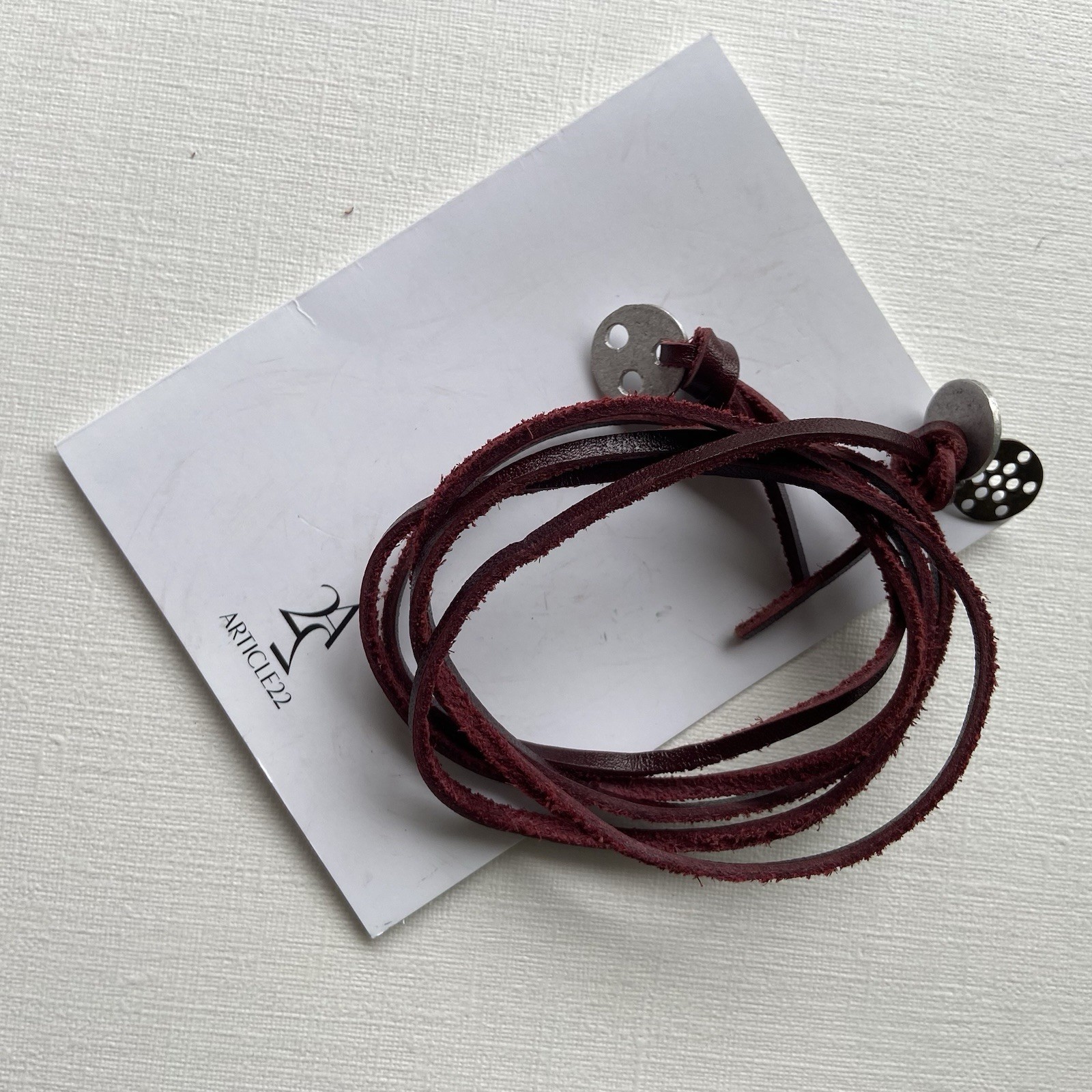 ARTICLE 22 Wrap Bracelet Necklace Burgundy Leather With Silver Tone Coins Boho