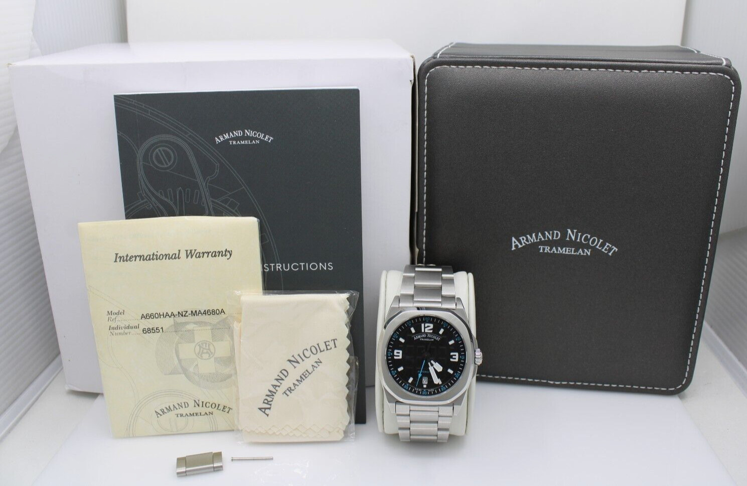 Armand Nicolet JH9 Tramelan 40mm Black Date Dial Automatic Watch W/ Box A660HAA