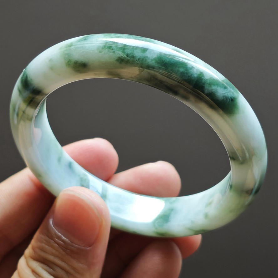 57mm Certification Grade A Green Burma Natural Jadeite Jade Bracelet Bangle8603