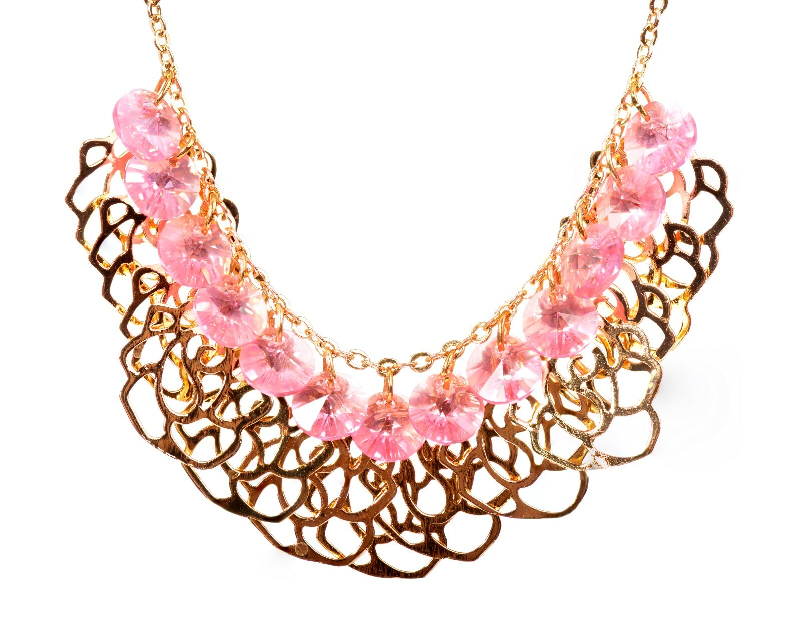 Crystals From Swarovski Rose Flowers Necklace Gold Plated Authentic 4226p