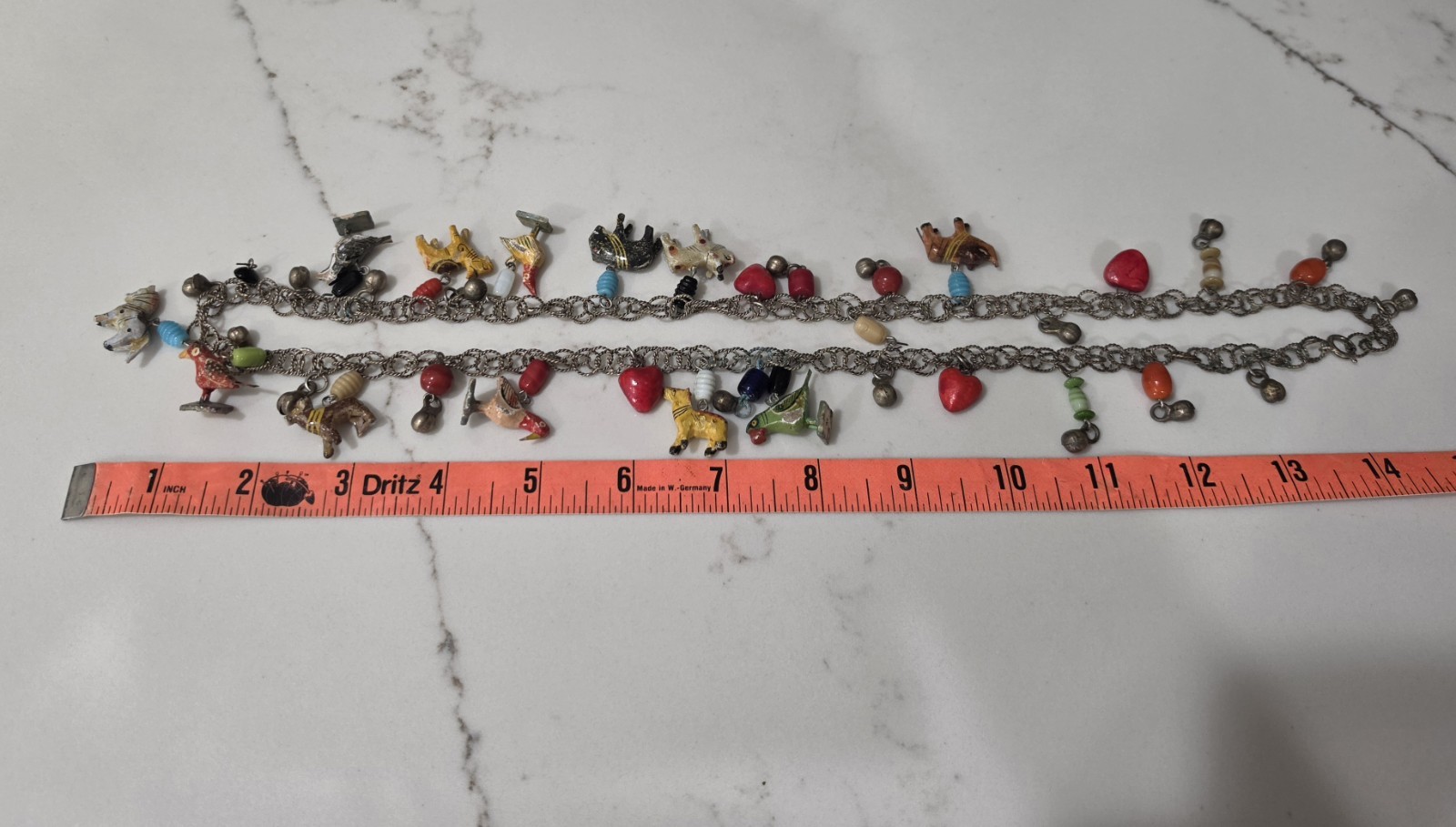Vintage Tropicana Necklace Silver Wooden Animals Birds Chain Parrot Hearts 1960s