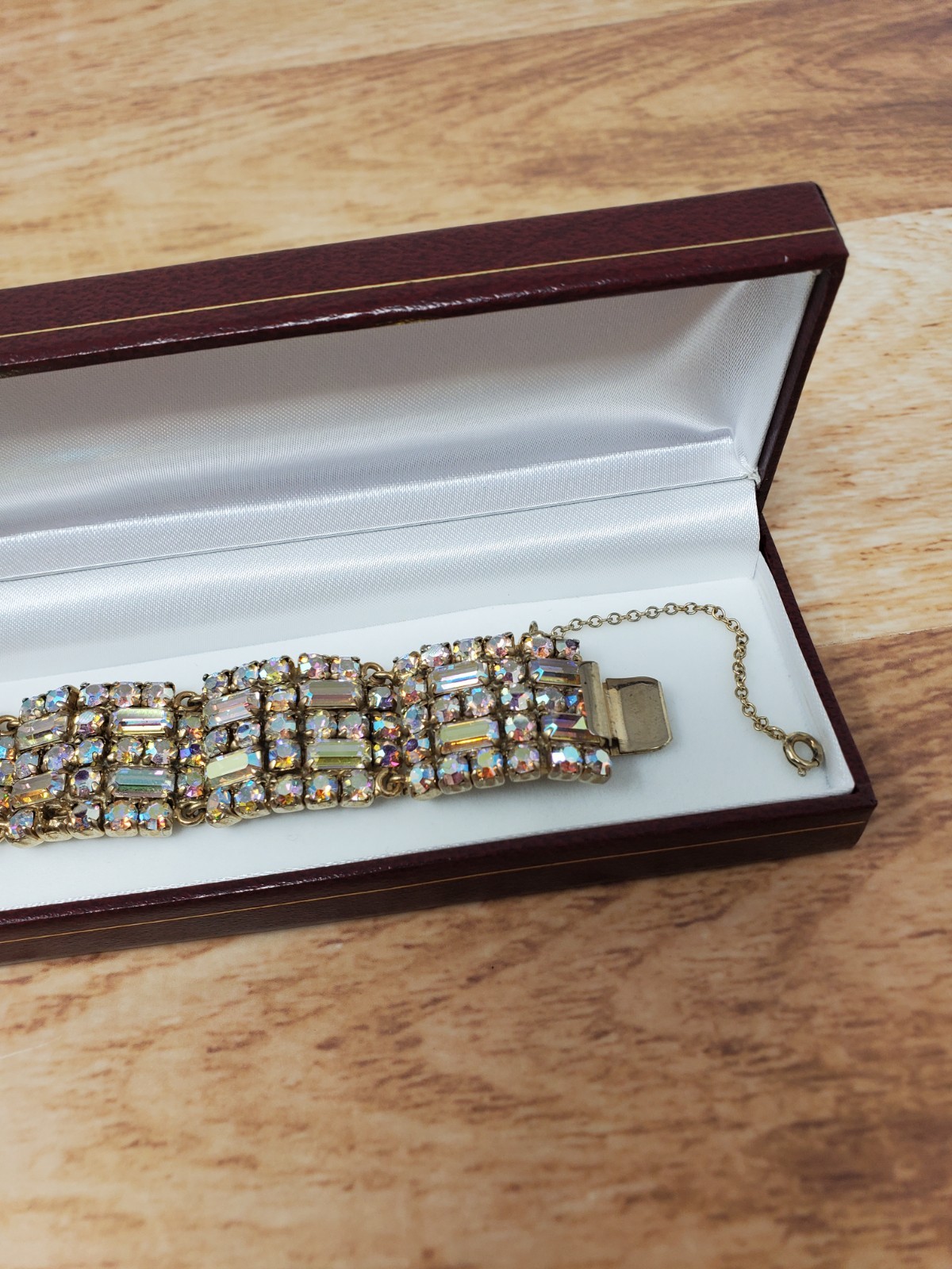 Signed Sherman Champagne Aurora Borealis Bracelet and Matching Earrings