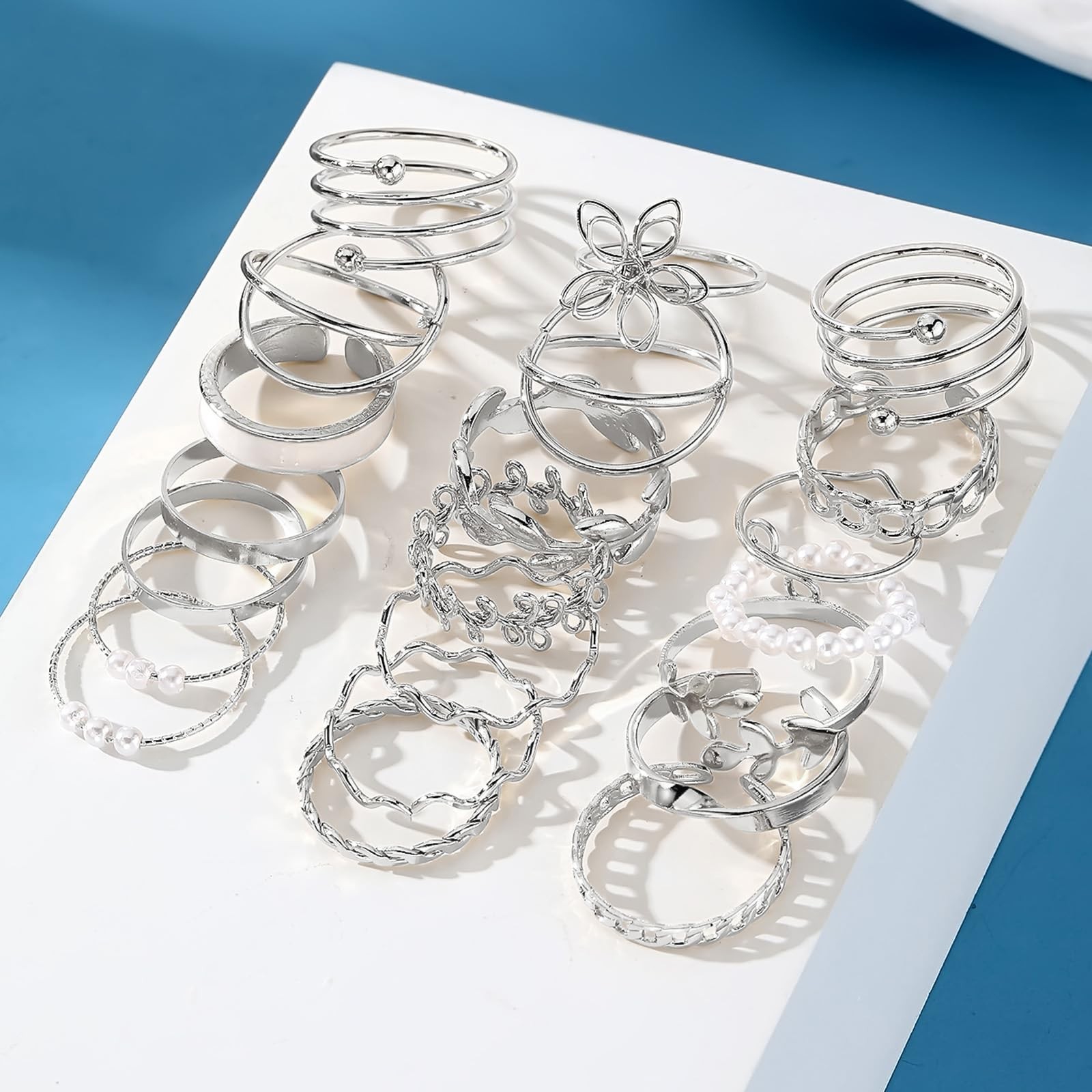 IFKM 21 Pcs Silver Knuckle Rings Set For Adjustable (US SIZE 5-8),