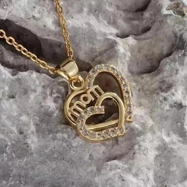 2Ct Round Cut Lab Created Diamond 14K Yellow Gold Plated “Mom” Heart Pendant
