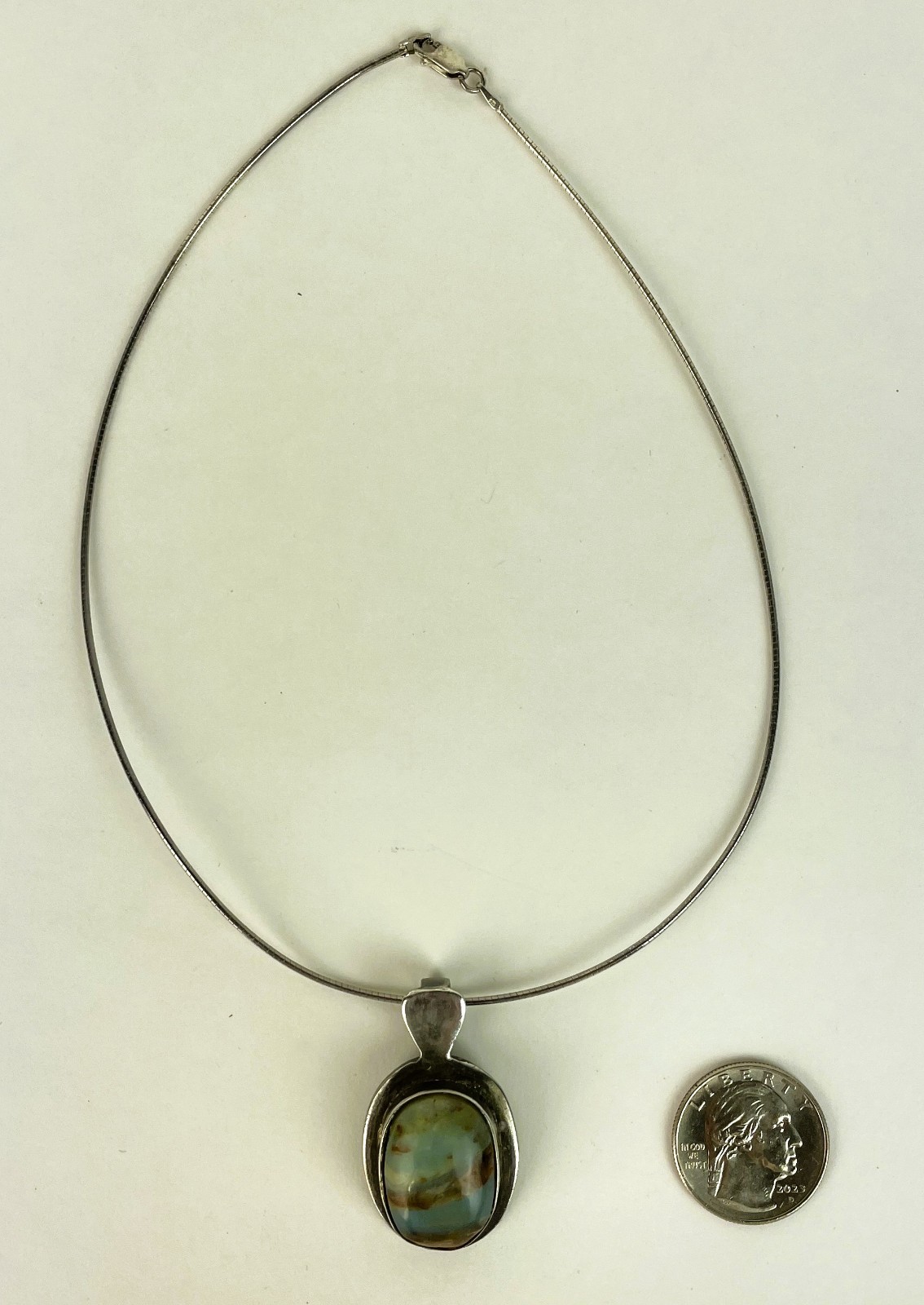 VTG Sterling Silver OMEGA STUDIO PIECE Aquaphrase Chalcedony Necklace 16″