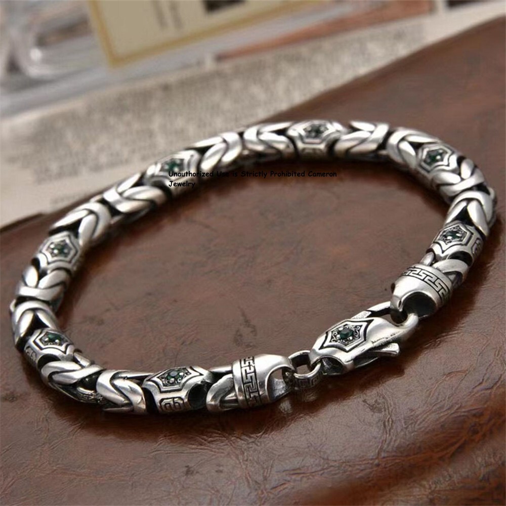 Pure S925 Sterling Silver Chain 7mm Unique Byzantine Link Bracelet 7.1-8.7inch
