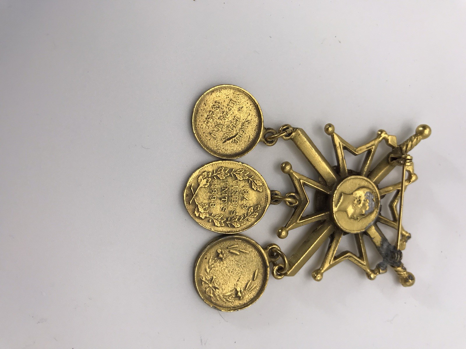 Vintage Coat of Arms With Crossing Swords Crest Coins Brooch Pin Viribus Unitis