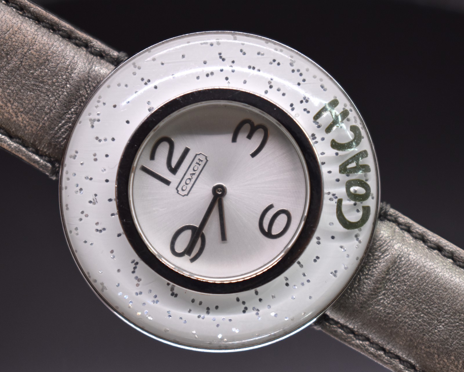 COACH Poppy Glitter Bubble Bezel Watch Women Leather 38.7.29.0422 NEW BATTERY