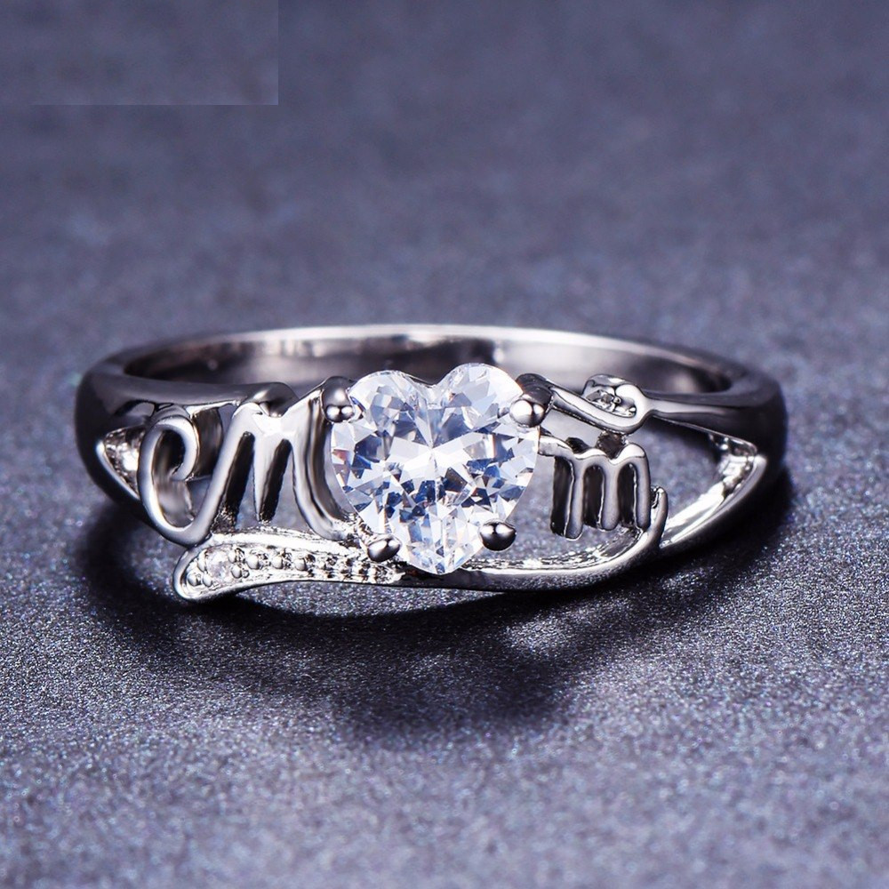 1ct Heart Cut Simulated Diamond Ring 14k White Gold Plated Mom Mother Day Gift