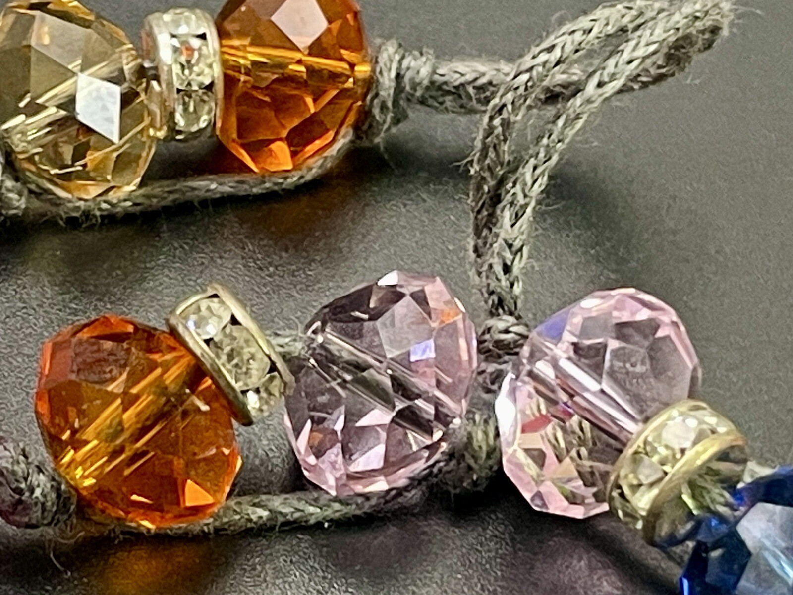 Quartz gemstone necklace, Long 38″. Cut Crystal Beads & Rhinstone Spacers.