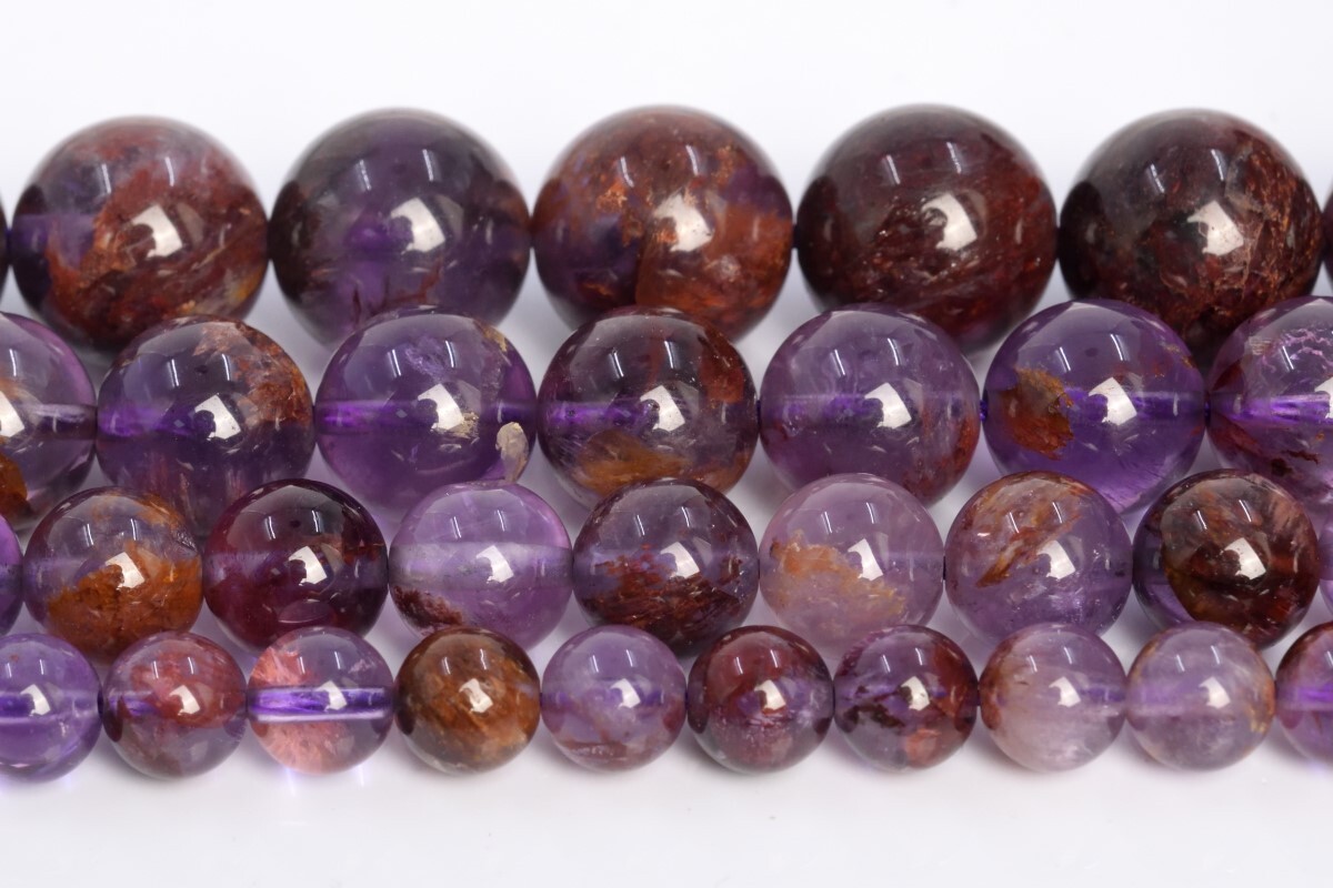 Natural Amethyst Cacoxenite Inclusions Quartz Grade AAA Round Bead 6-7/8/10/12MM