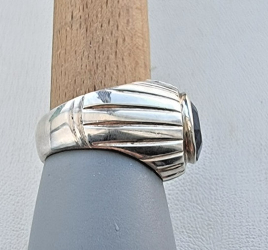 NATURAL 14×12 mm. BLUE SAPPHIRE MEN’S HEAVY 925 STERLING SILVER RING SZ 13.25