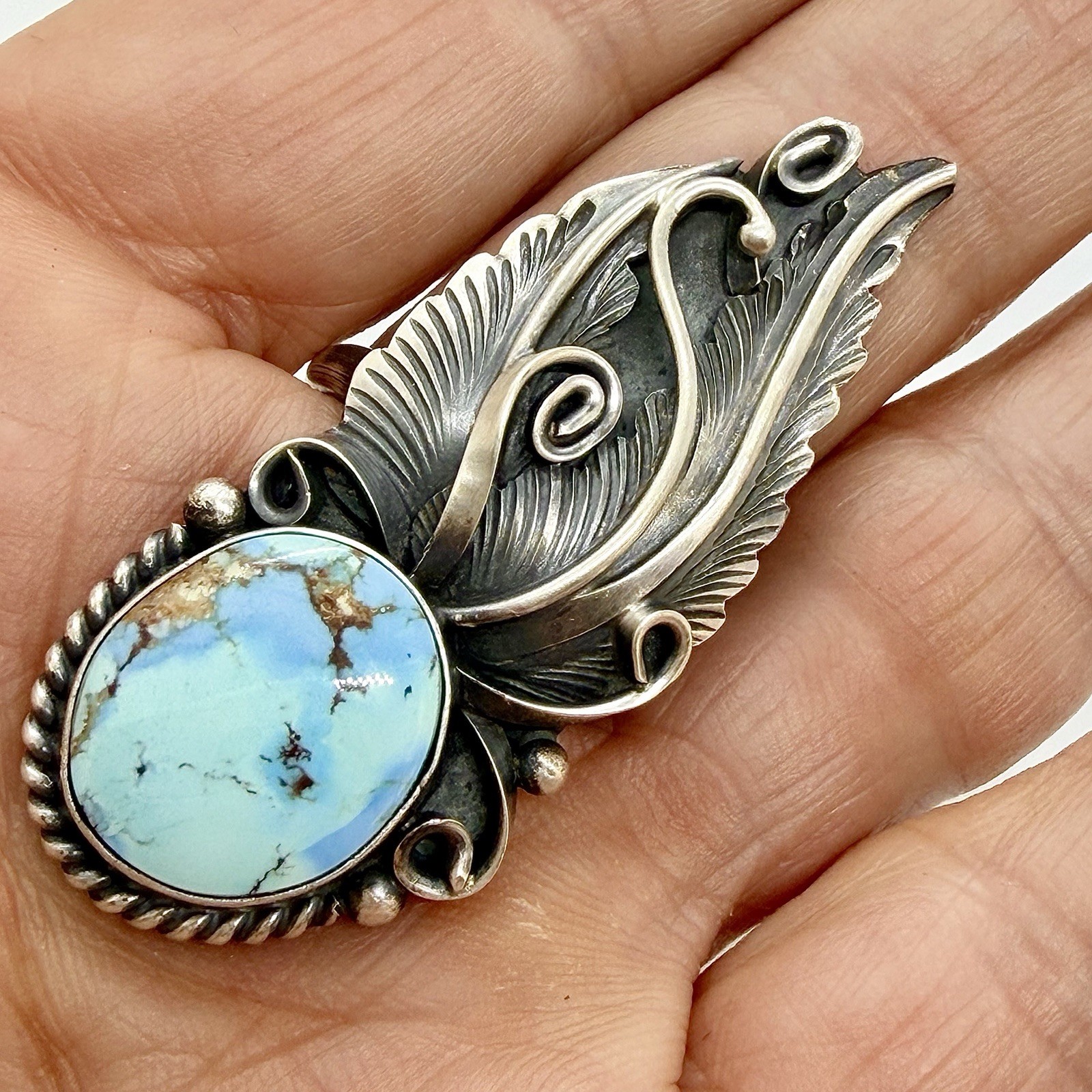 Navajo Golden Hills Turquoise Ring Sz 9 Sterling by Jimmy Lee 14.9g Adjustable