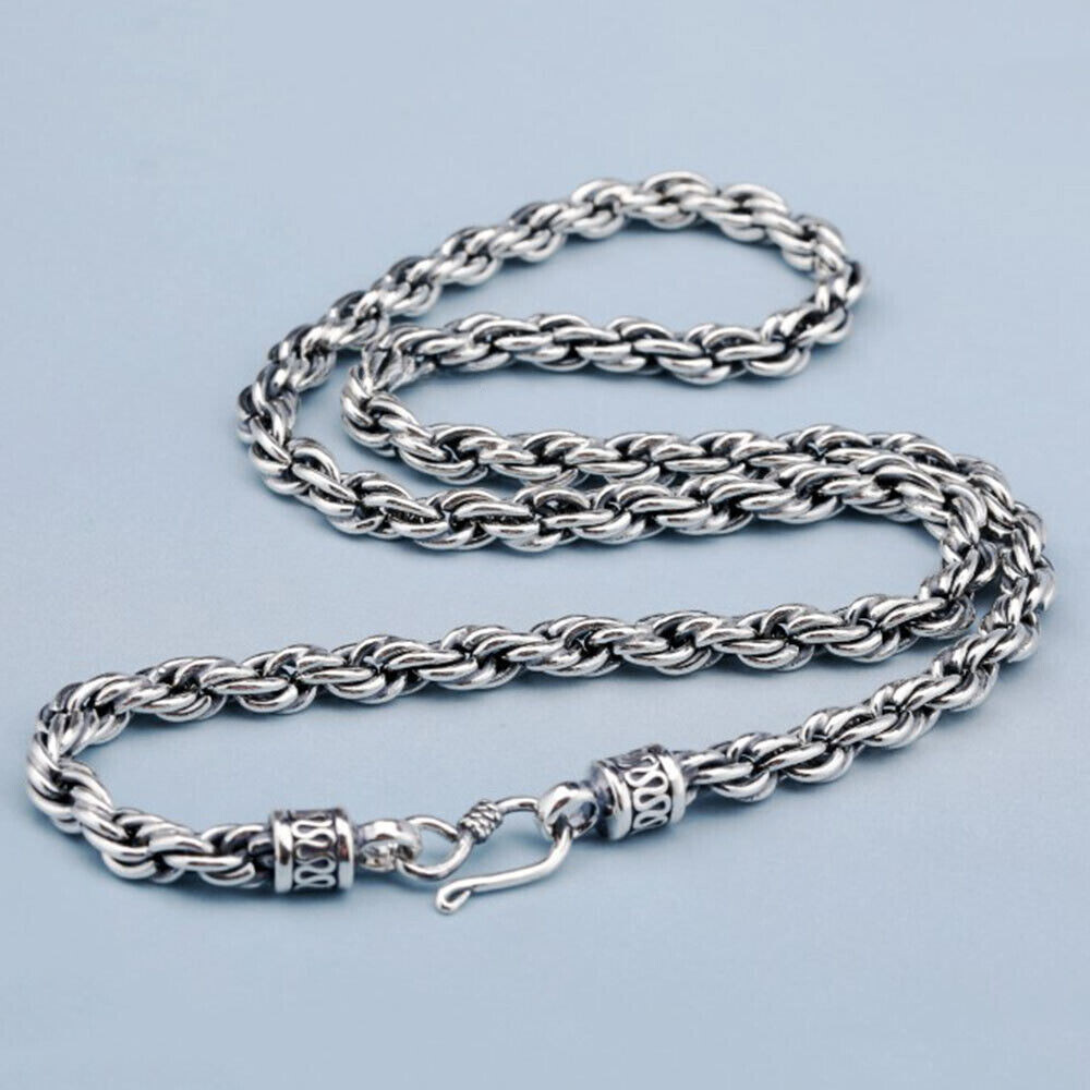 Pure S925 Sterling Silver 925 Chain 5mm 6mm 8mm Twist Rope Link Necklace 20-30in
