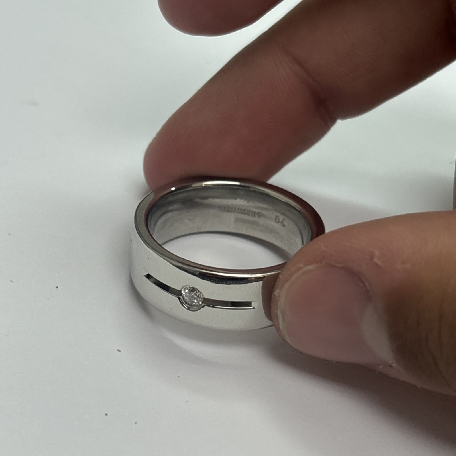 Men’s Stainless Steel Ring With Natural Diamond Fits Ring Size 10 3/4”