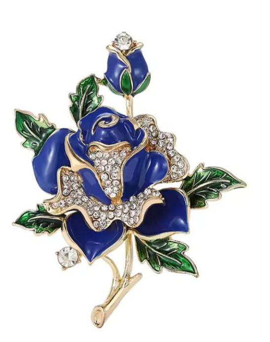 Rose Rhinestone Flower Bouquet Brooch Gold Enamel Floral Pin Flower Jewelry Gift