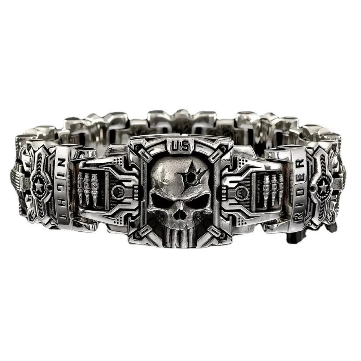 Heavy Metal Rider Bracelet, Intricate Skull Design, US Street Motorcycle Jewelry