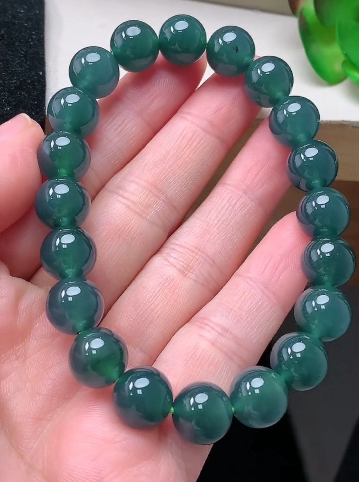 Icy Blue Green Jadeite Jade 9.7mm Beads Bracelet Bangle Certified 0630