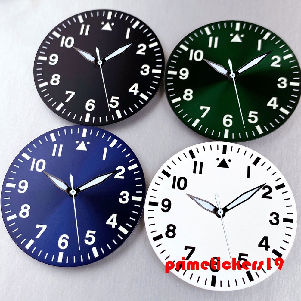 38mm Pilot Watch Dial+Hands Set Parts Luminous Fit NH35 NH36 NH38 ETA2824 PT5000