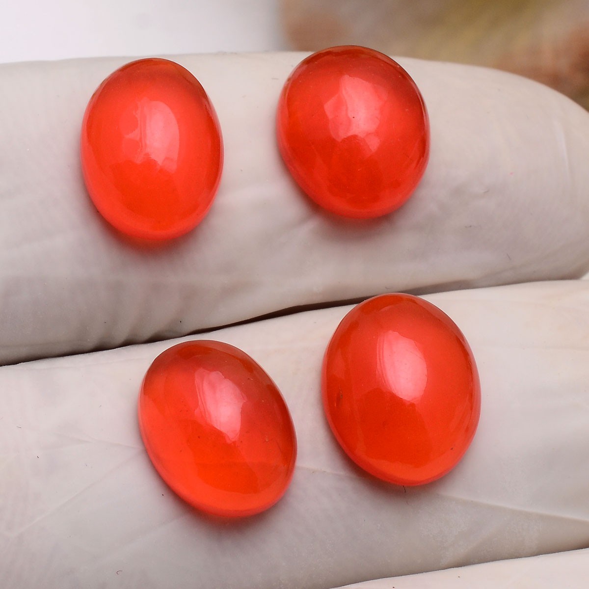 Set 4 Pcs Natural Ethiopian Orange Opal 11.35mm-12.22mm Oval Cabochon Gemstones