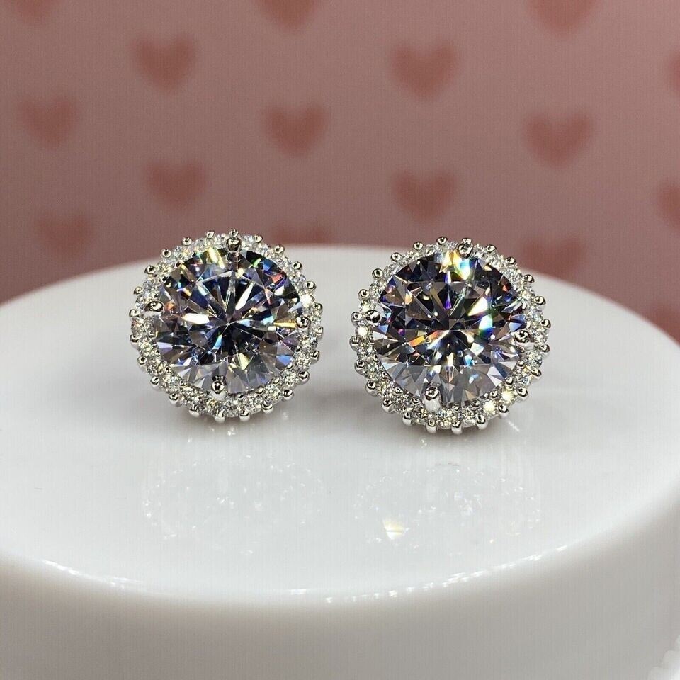 4Ctw Round Lab Created Diamond Push Back Gift Stud Earrings 925 Sterling Silver