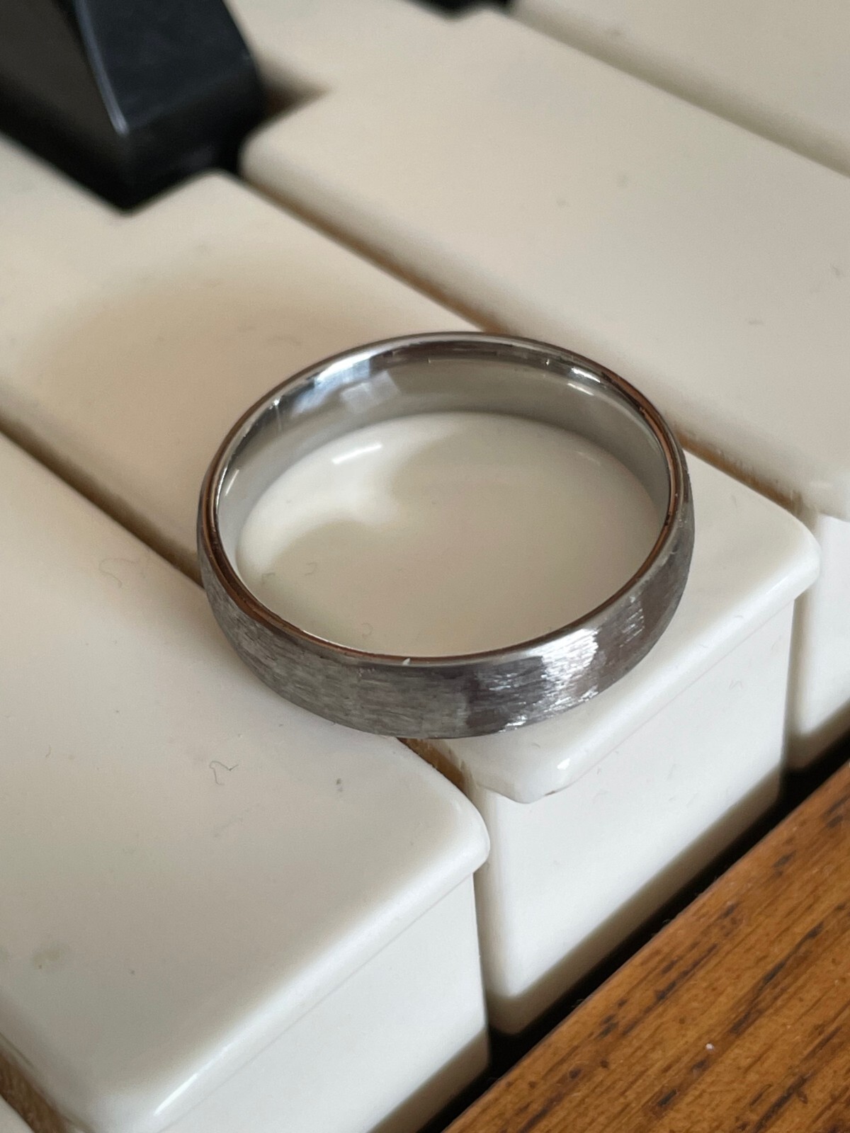 Low/Thin Dome Profile, Rugged Brush, Titanium Band, 5mm Width Pictured