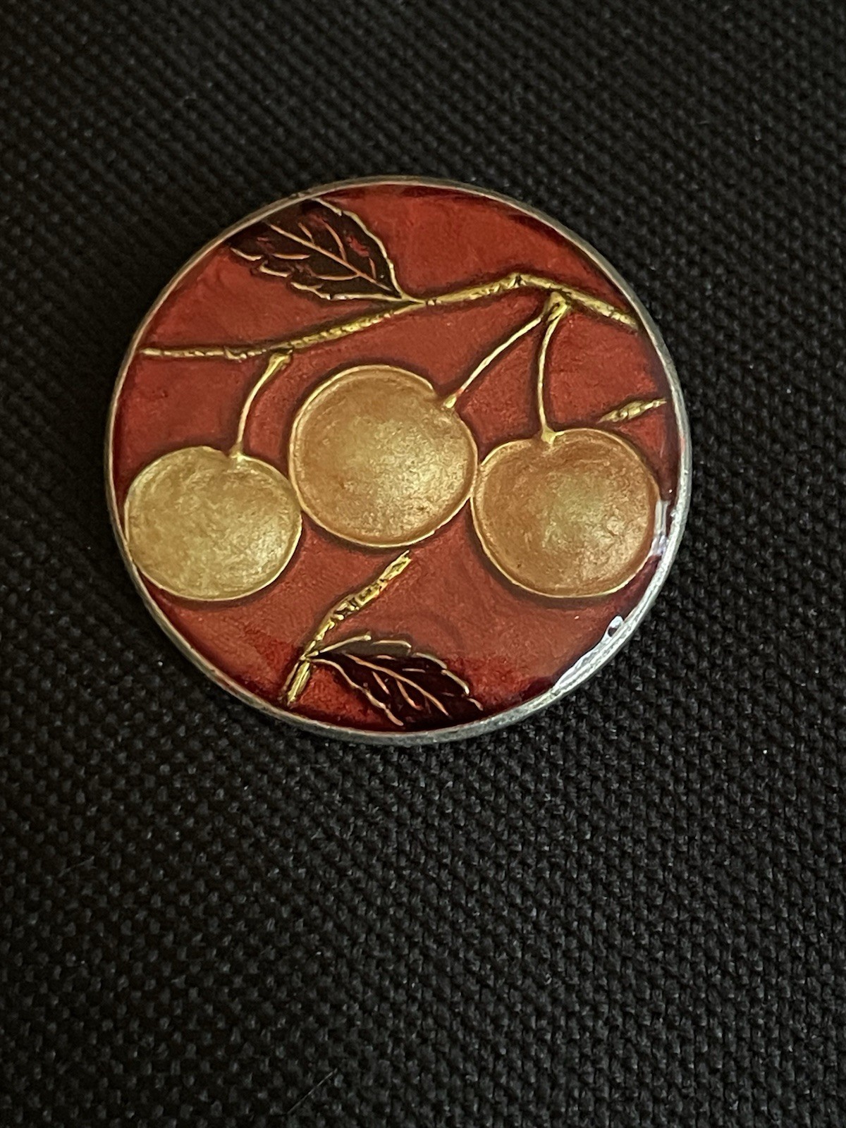 Vintage Sterling Cloisonne Brooch Fruit Cherry Enamel