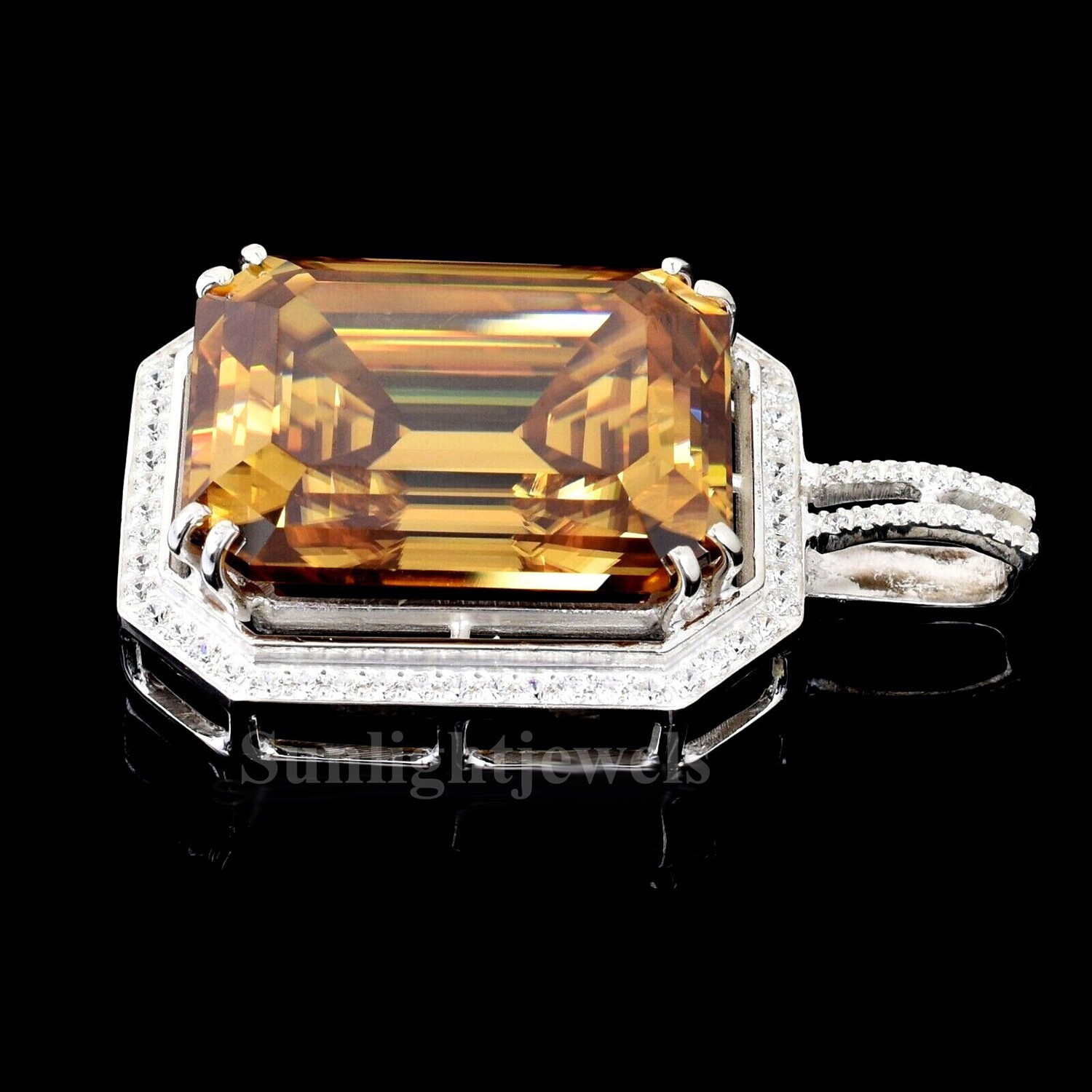 24.5Ct Bronze Champagne Emerald Solitaire Diamond Necklace 925 Sterling Silver