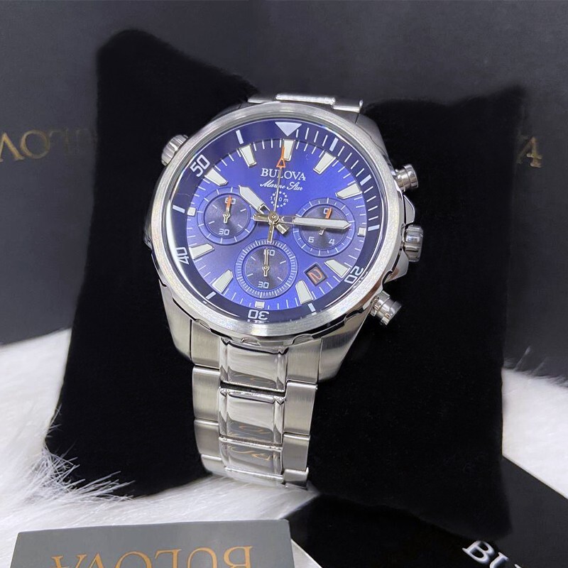 Men New Bulova Classic Blue Marine Star Stainless Steel 96B256 Watch (43MM)