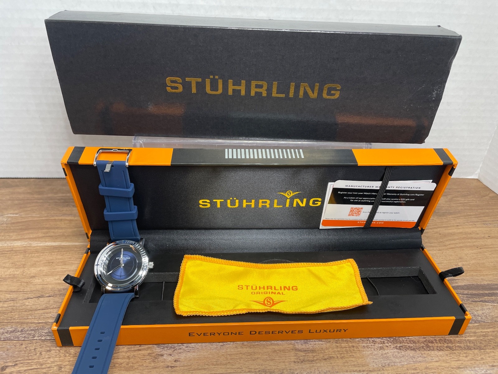 Stuhrling 3915 1 Aviator Quartz Semi Transparent Dial Blue Rubber Mens Watch