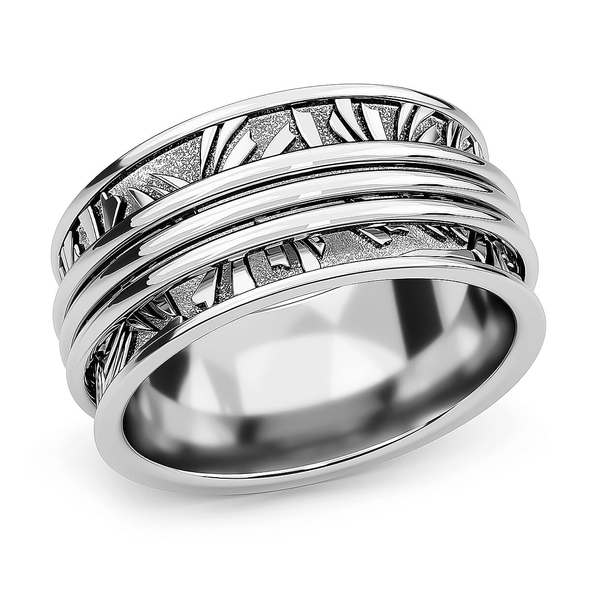 Band Ring in Platinum Over Sterling Silver Size 9.0 6.46 Grams