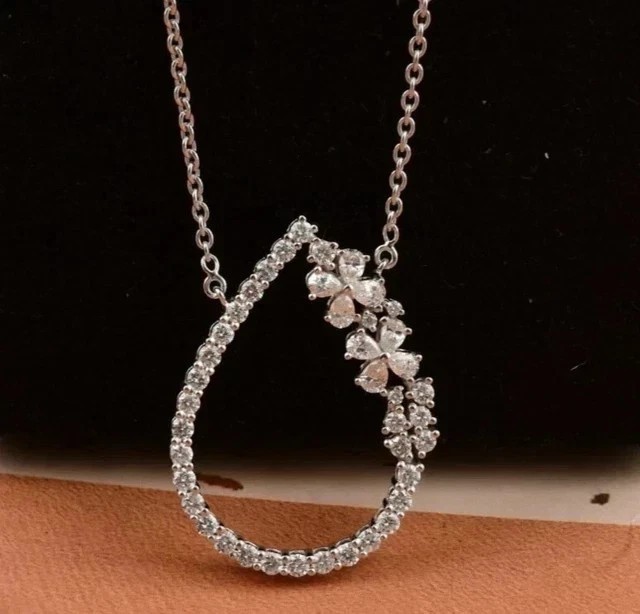2.20Ct Pear Cut Simulated Diamond Gorgeous Flower Pendant 14K White Gold Plated