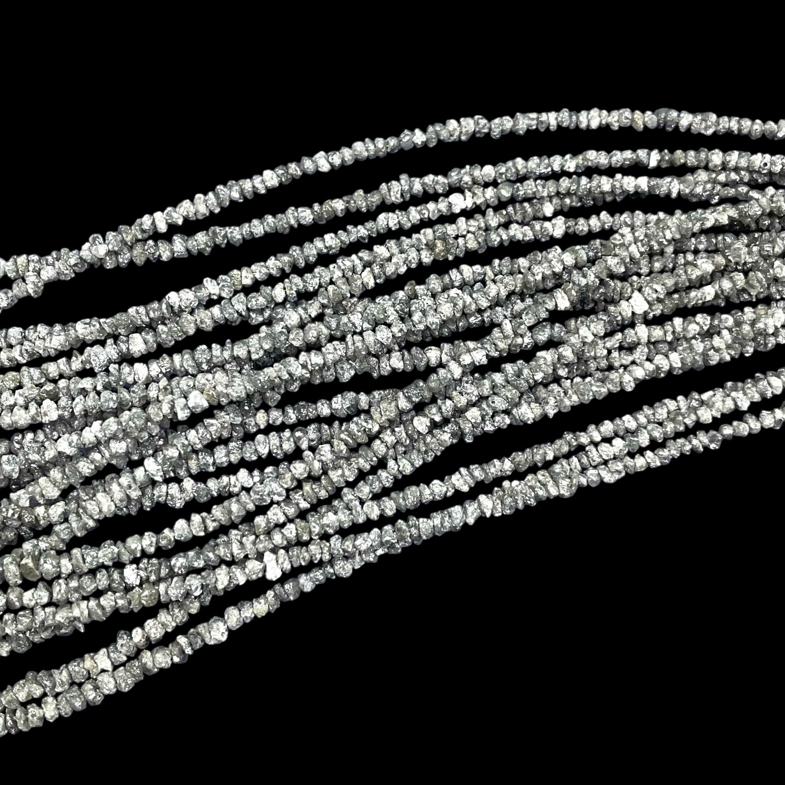 16 Inch Natural White Grey Diamond Rough Beads Uncut Single Strand For Jewelry