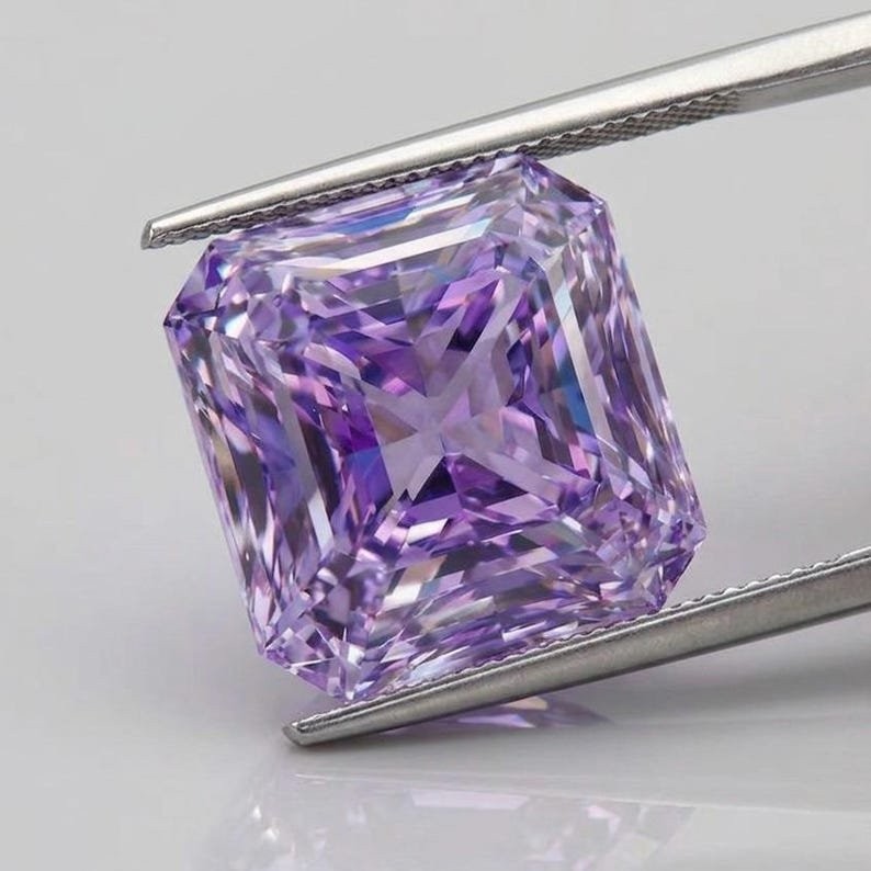 2 Ct Purple Color VVS1 Diamond Asscher Cut Premium Quality Gemstone 8 MM