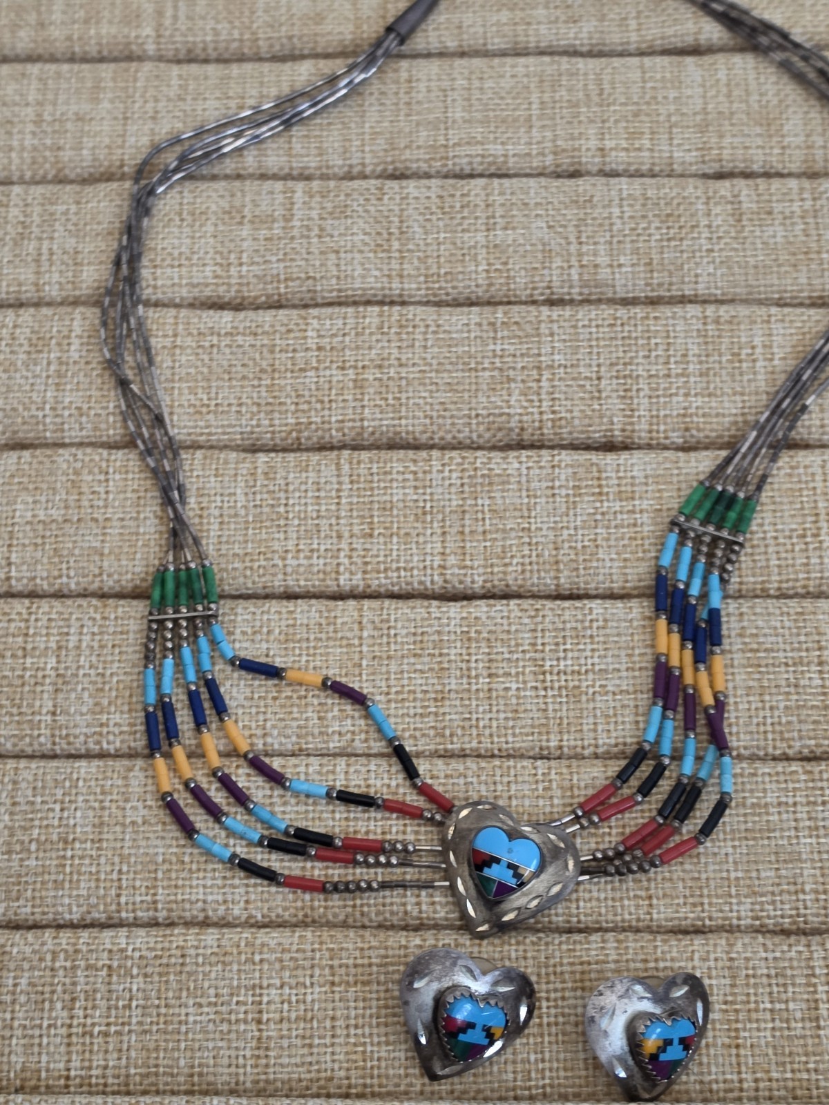 Vintage Native Liquid Sterling Multicolor Heart Set