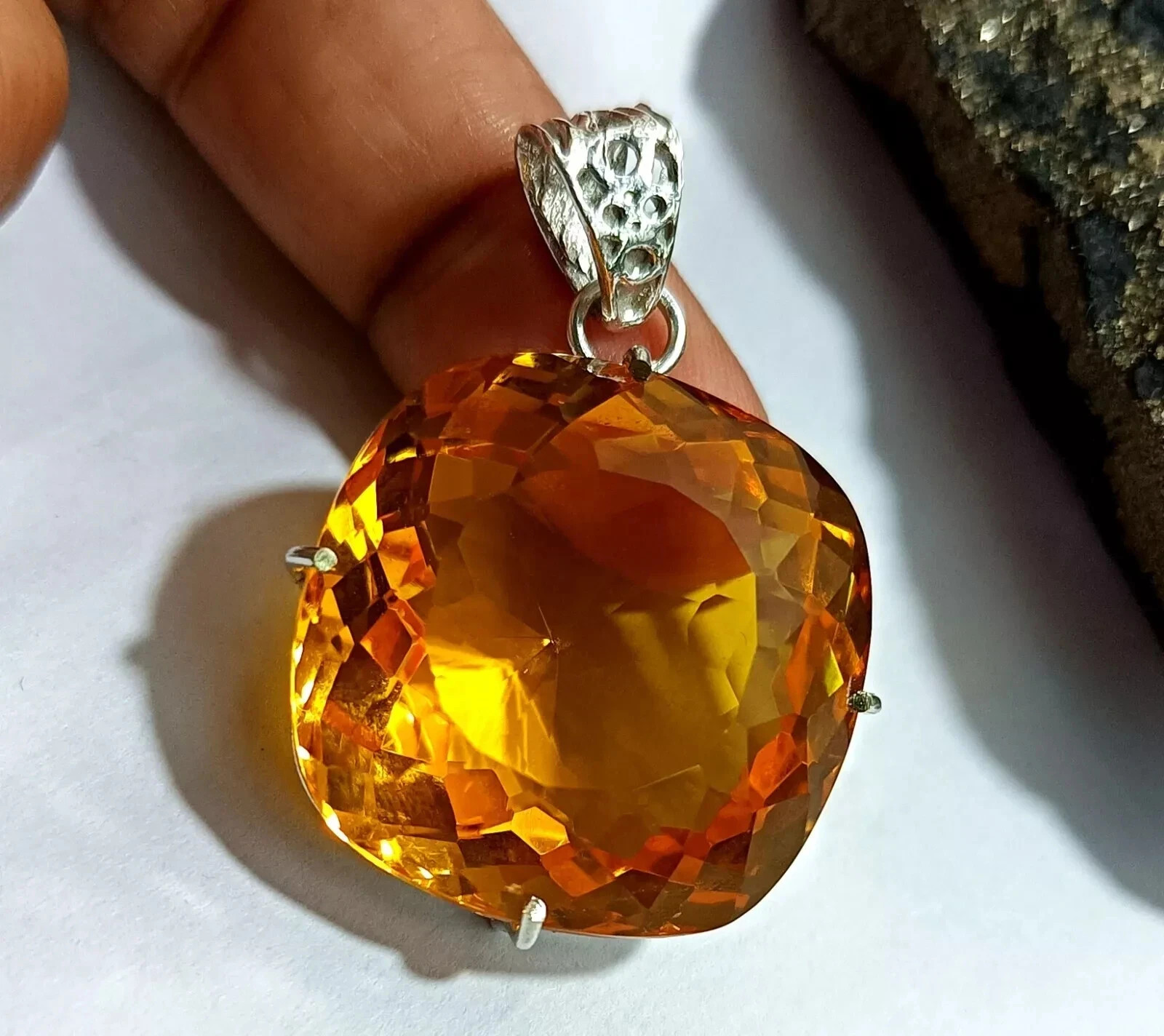 Natural 140 Ct Citrine 925 Sterling Silver Cushion Cut Pendant AAA Gem