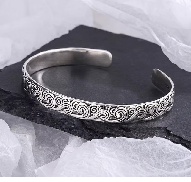Ocean wave sterling silver cuff bracelet