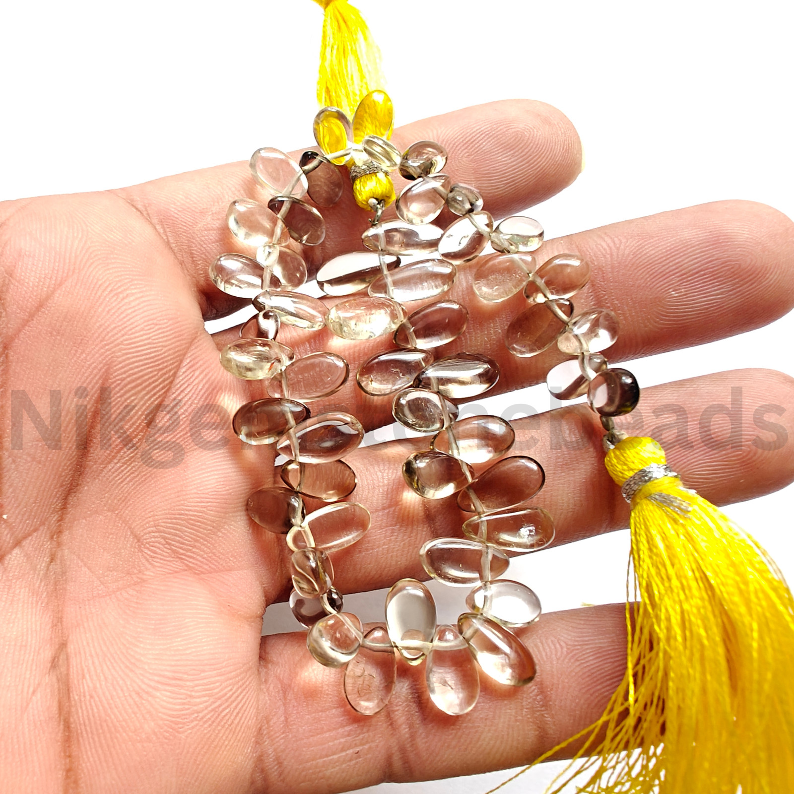 Natural Smokey- Bio Lemon Quartz, Smooth & Plain Pear Cut Beads, 8.75-11.00 MM.