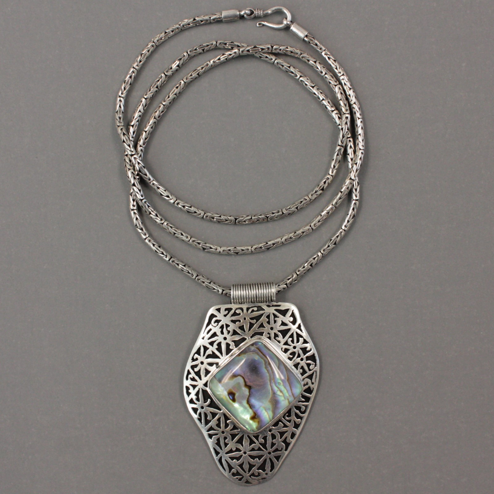 Balinesia Sterling Silver & Paua Shell Pendant with 28″ Borobudur Chain Necklace