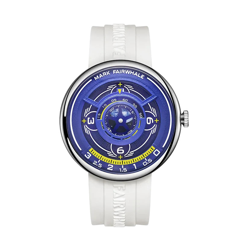 MARK FAIRWHALE Earth Center Dial Men’s Quartz Unique Watch White Silicone Strap