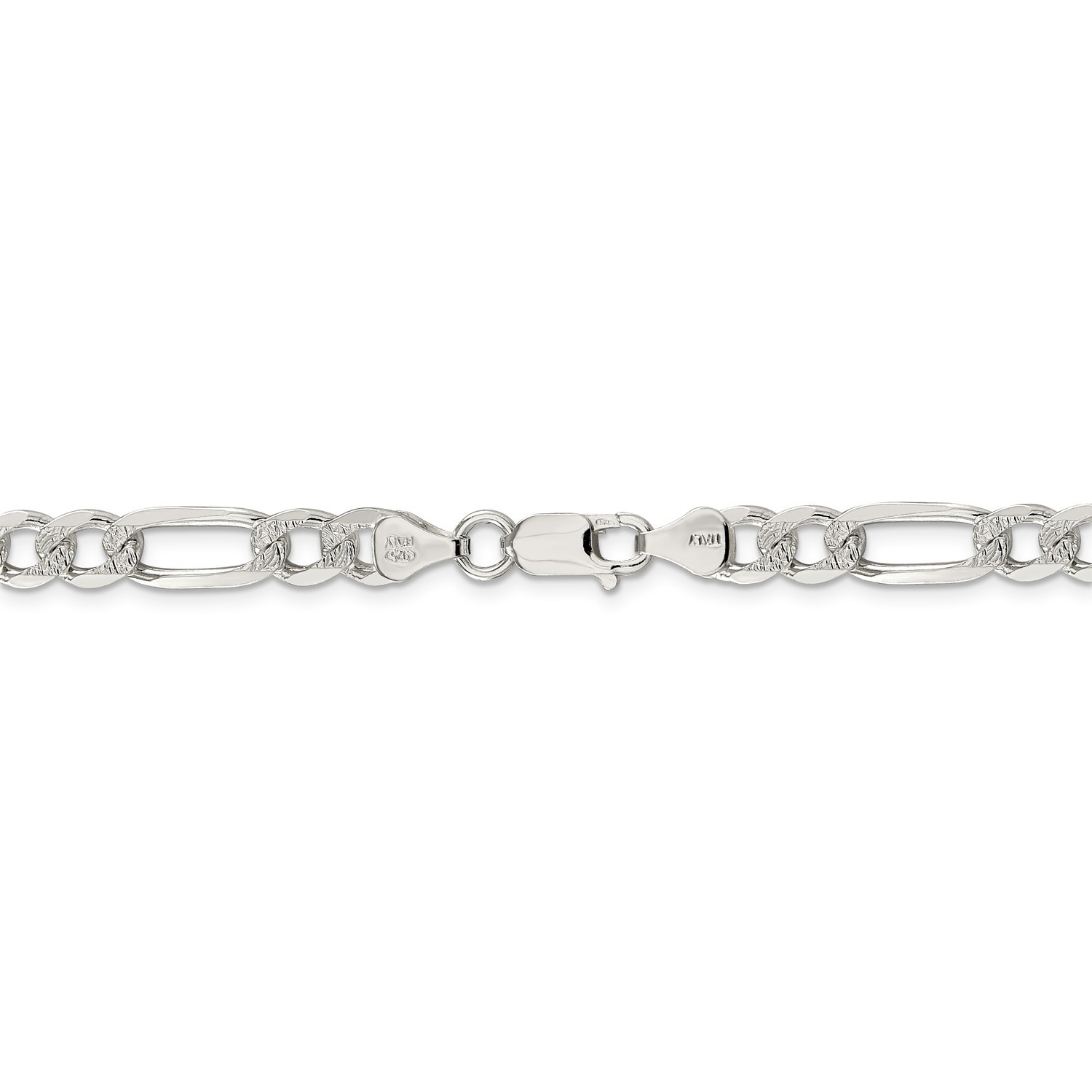 Sterling Silver 7mm Pave Flat Figaro Link Chain w/ Lobster Clasp 16″ – 30″