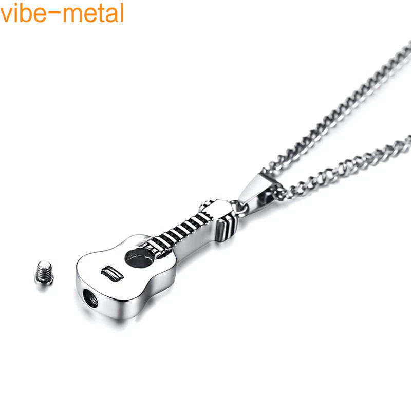 Guitar Cremation Pendants Ashes Holder Box Memorial Urn Necklace Stainless Steel