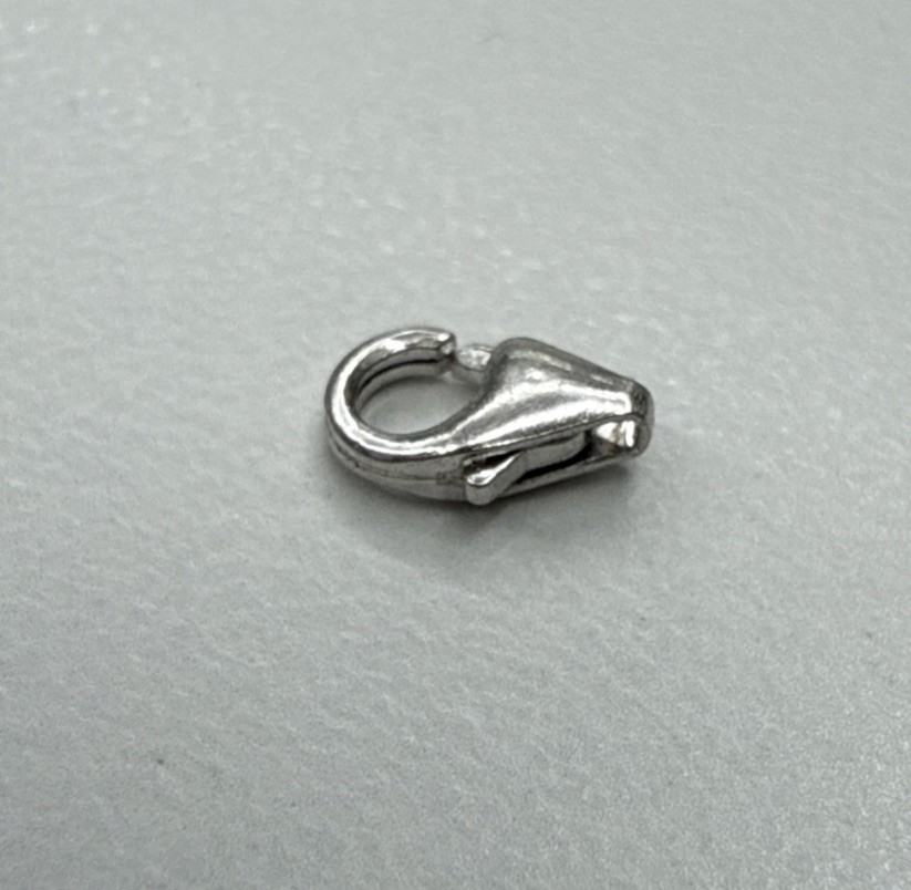 14k White Gold Pear Shape Lobster Fish Lock 6.9 mm Clasp Made In Italy