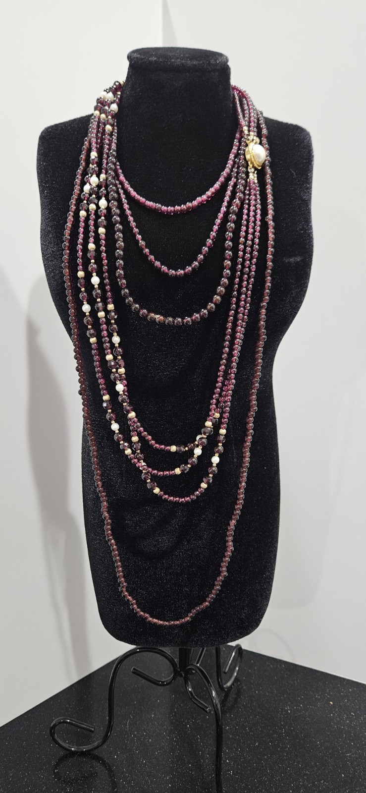 Lot of 4 garnet beaded necklaces different lengths and styles