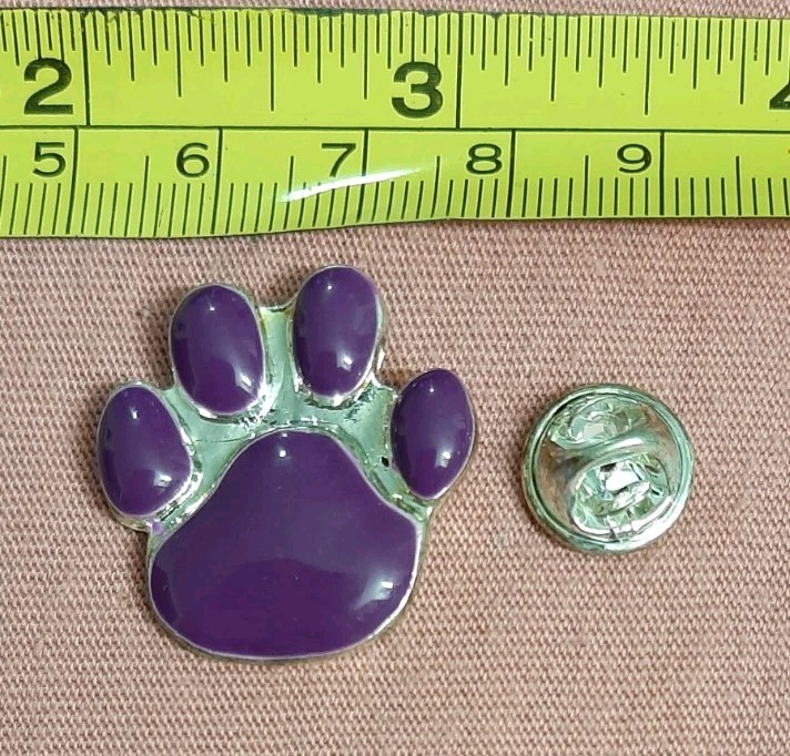 Purple and Silver Tone Paw Print Jacket Lapel Pin