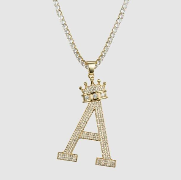 2Ct Round Simulated Diamond Custom Initial Letter Pendant 14k Yellow Gold Plated