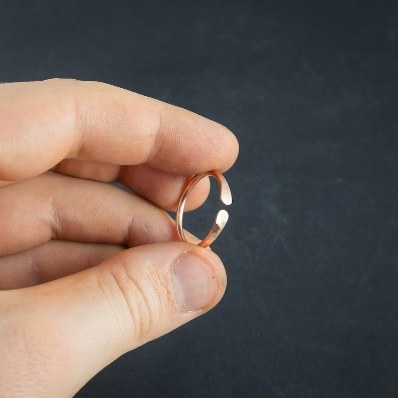 Solid Pure Copper Brass Minimalist Healing Toe Ring, Handmade, Unisex, 2 pc