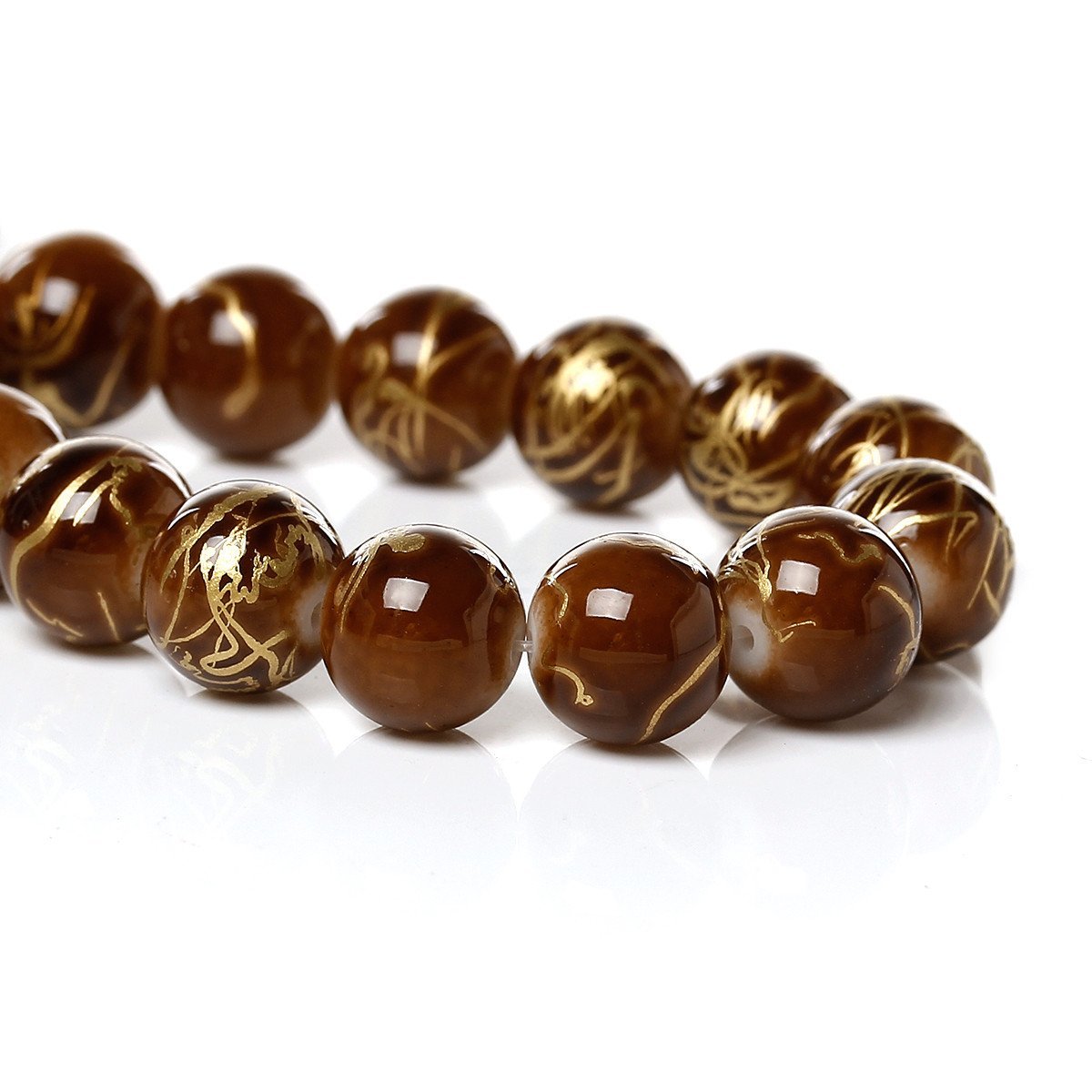 1 Strand Round Glass Loose Beads – Blue & Brown Crackle Glass 10mm Approx. 84pcs
