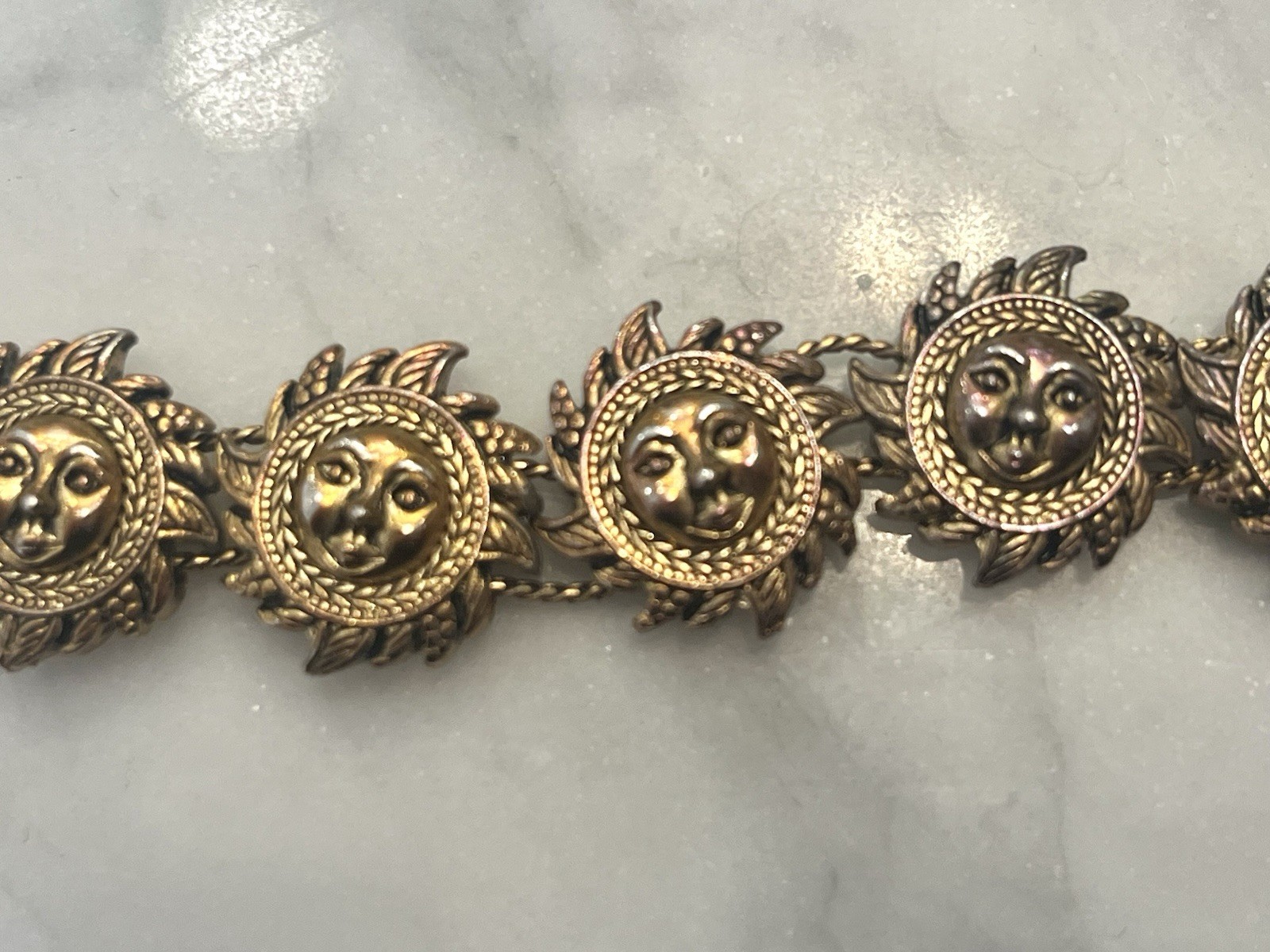 Gold Tone Sun Motif Bracelet 7. Inches South East Asia Decorative Motif .